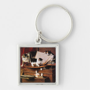 Chaveiro Mãe Gato e Gatinhos na Mesa