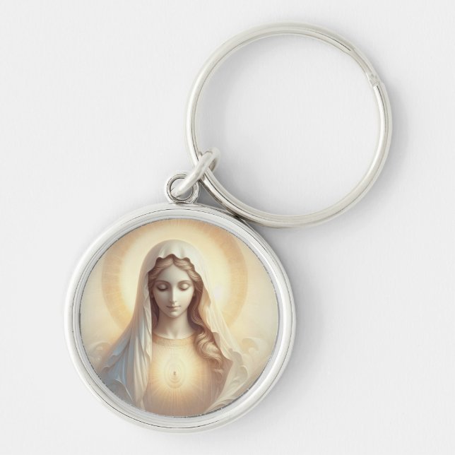 Chaveiro Mãe Mary Em Tons Brancos Suaves (Frente)