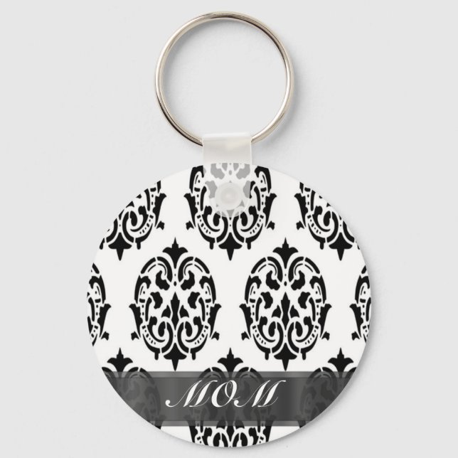 Chaveiro Mãe personalizada de damascos preto e branco (Frente)
