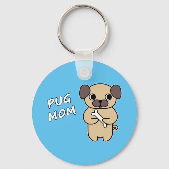 Chaveiro MÃE PUG - Azul Céu (Frente)