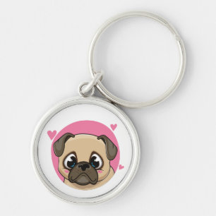 Chaveiro Mãe Pug Fofa Pai de Cachorrinho Desenho Animado Am