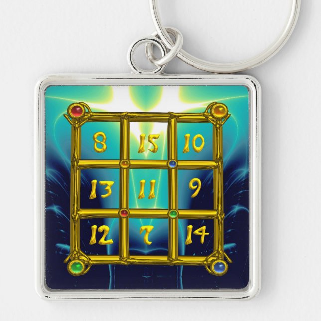 Chaveiro MAGIC SQUARE 33 , Dourada Turquesa Azul Aqua (Frente)