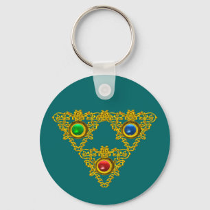 CHAVEIRO MÁGICO ELFIC TALISMAN/DOURADO TRIÂNGULO COM GEMS
