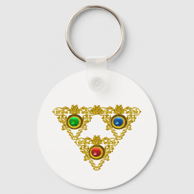 CHAVEIRO MÁGICO ELFIC TALISMAN/DOURADO TRIÂNGULO COM GEMSTO (Frente)
