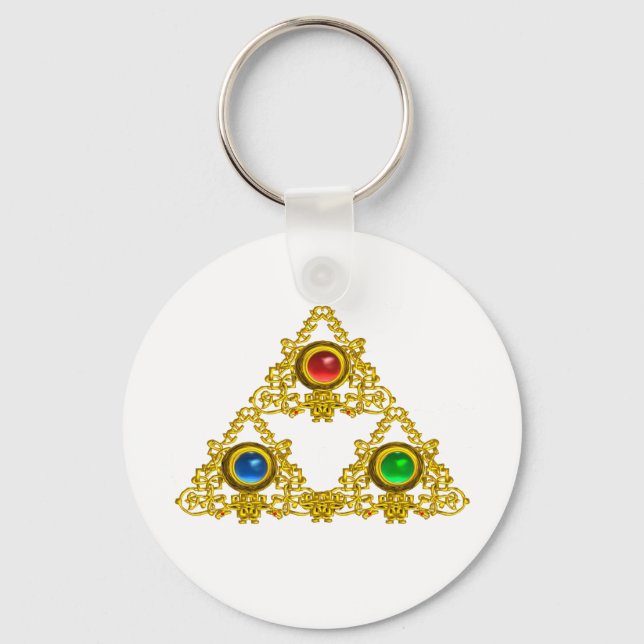CHAVEIRO MÁGICO ELFIC TALISMAN/DOURADO TRIÂNGULO COM GEMSTO (Frente)