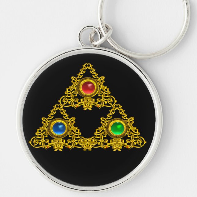 CHAVEIRO MÁGICO ELFIC TALISMAN, TRIÂNGULO DOURADO PRETO,GEM (Frente)