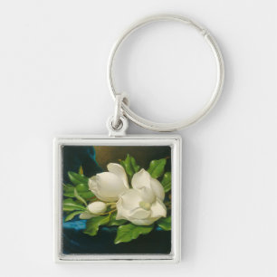 Chaveiro Magnolias gigantes em um pano azul veludo, c.1890