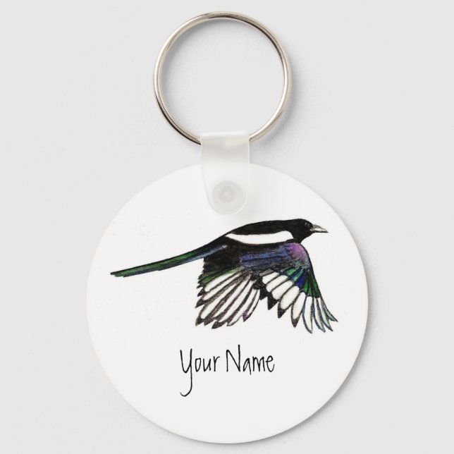 Chaveiro Magpie, Pássaro para personalizar com seu nome (Frente)