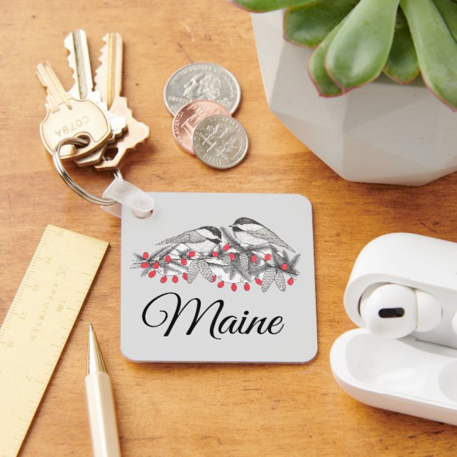 Chaveiro Maine Chickadee Bird Feriado de inverno Neve (Mesa)