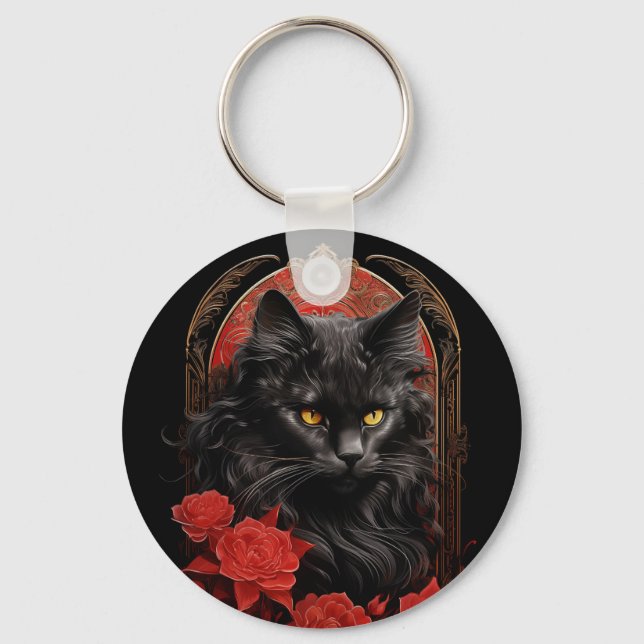 Chaveiro Maine Coon cat com flores (Frente)