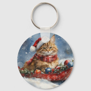 Chaveiro Maine Coon Cat em Sledge Deixe nevar Natal