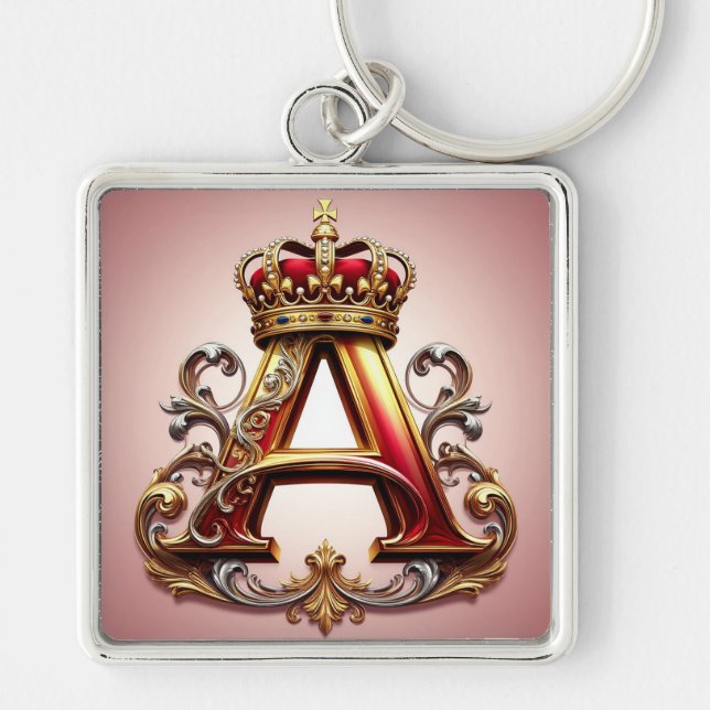 Chaveiro Majestic Ornate Letter A with Crown (Frente)