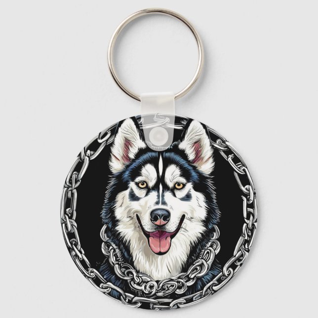 Chaveiro Majestoso Cão Husky com Cores Ousadas (Frente)