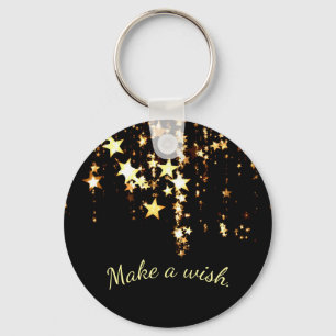 Chaveiro Make a Wish on Falling Gold Stars on Black