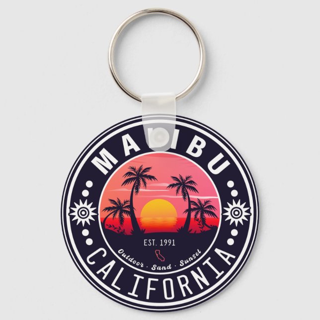 Chaveiro Malibu Ca Retro Sunset Palm Trees Souvenirs 60s (Frente)