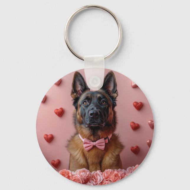 Chaveiro Malinois Belga com Rosas - Dia dos Namorados  (Frente)