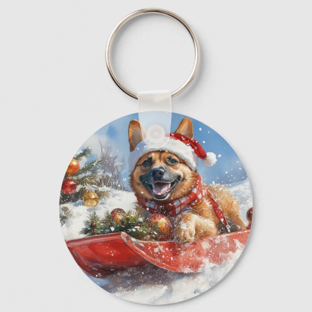 Chaveiro Malinois Belga em Trenó Deixe Nevar Natal (Frente)