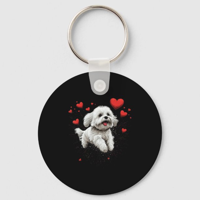 Chaveiro Maltese Dog Love Heart For Valentines Day Maltese  (Frente)
