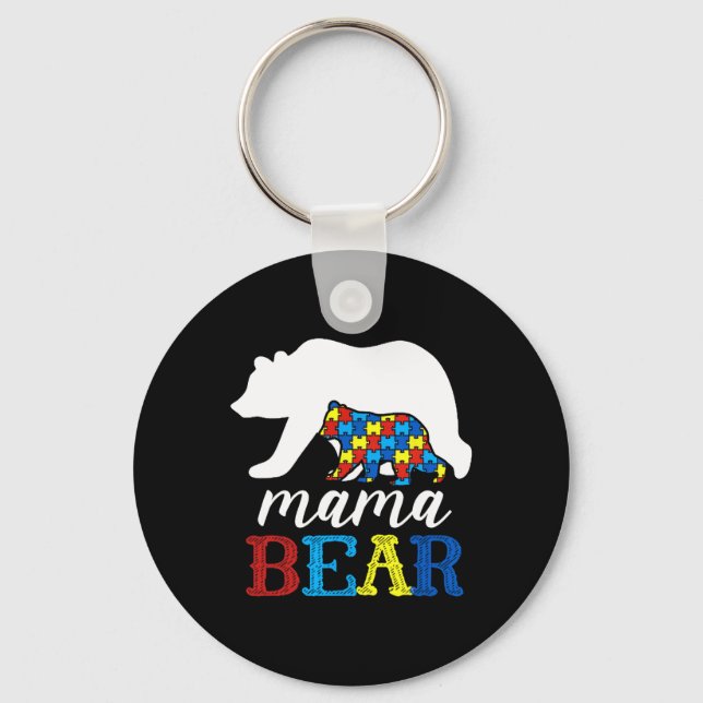 Chaveiro Mama Bear Autismo Quebra-cabeça de Consciência Mãe (Frente)