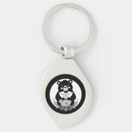Chaveiro Mama Urso com Dois Filhotes Desenho de Linha Coraç