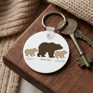 Chaveiro Mama Urso Personalizada Com 2 Nomes de Filhos Pres