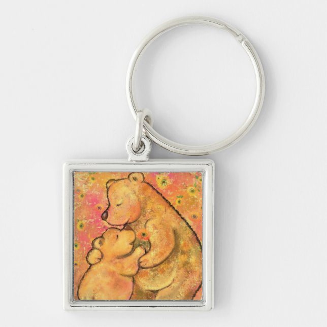 Chaveiro Mamãe e Bebê Urso - Adicione Sua Imagem / Texto /  (Frente)