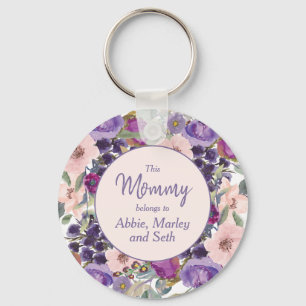 Chaveiro Mamãe Pertence ao Tomara que Caia Rosa Floral Roxo