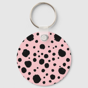 Chaveiro Manchas de Tinta Preta com Padrão de Bolinhas Rosa
