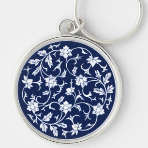 Chaveiro Mandala Azul e Branco Chinês Antiquado