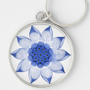 Chaveiro Mandala Azul e Branco Chinês Antiquado