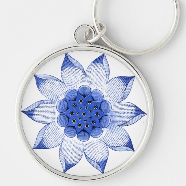 Chaveiro Mandala Azul e Branco Chinês Antiquado (Frente)