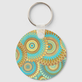 Chaveiro Mandala Azul Marrom Dourado Sobreposto
