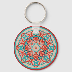 Chaveiro Mandala Boho Laranja & Turquesa