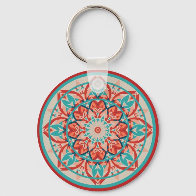 Chaveiro Mandala Boho Laranja & Turquesa   (Frente)