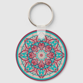 Chaveiro Mandala Boho Rosa e Turquesa
