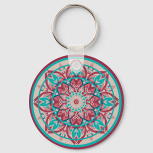 Chaveiro Mandala Boho Rosa e Turquesa