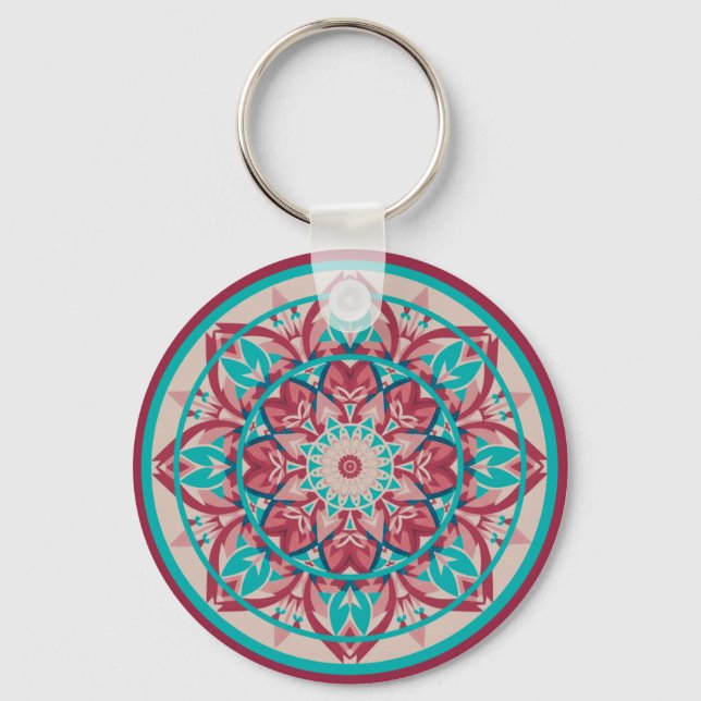 Chaveiro Mandala Boho Rosa e Turquesa (Frente)