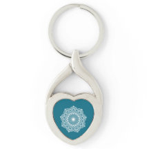 Mandala branca em fundo azul Porta-chaves de metal