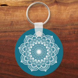 Chaveiro Mandala Branco em Fundo Azul