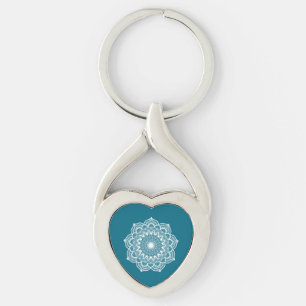 Chaveiro Mandala Branco em Fundo Azul