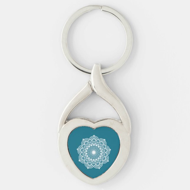 Chaveiro Mandala Branco em Fundo Azul (Frente)