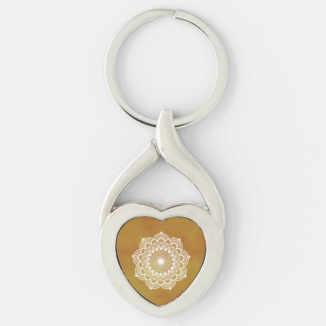 Chaveiro Mandala Branco em Fundo Dourado (Frente)