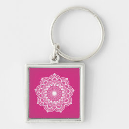 Chaveiro Mandala Branco em Fundo Rosa