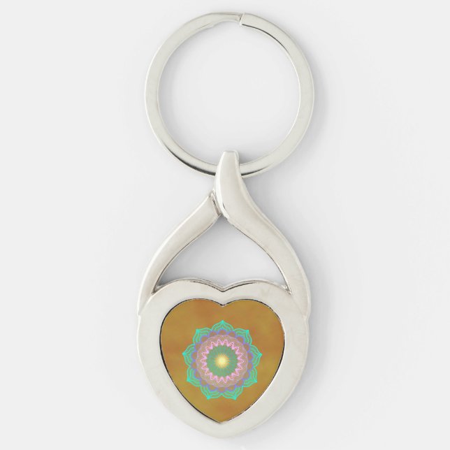 Chaveiro Mandala Colorida em Fundo Dourado (Frente)