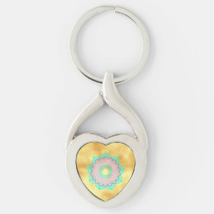 Chaveiro Mandala Colorida em Fundo Dourado Suave