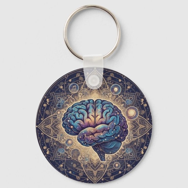 Chaveiro Mandala da Mente Cósmica – Arte Cerebral Abstrata (Frente)