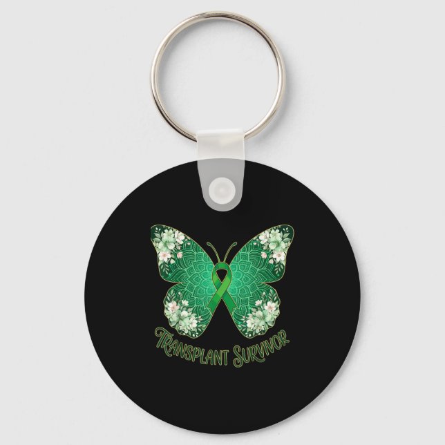 Chaveiro mandala de borboleta com fita verde sobrevivente d (Frente)