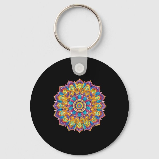 Chaveiro Mandala de Lótus Boho Meditação Yoga  (Frente)