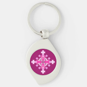 Chaveiro Mandala de quatro pontos - rosa pálido e ameixa