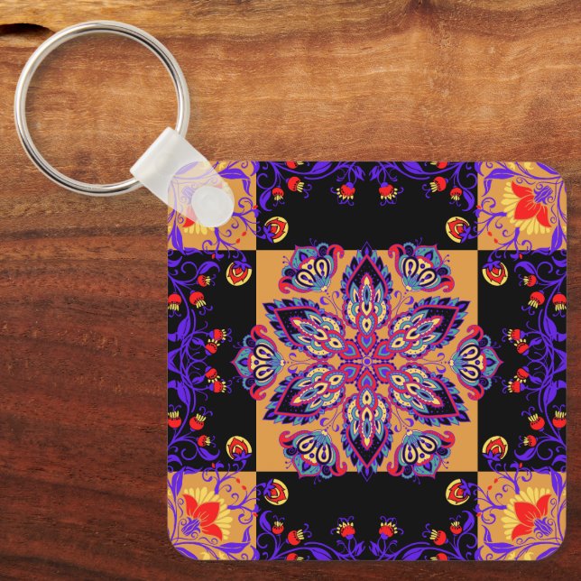 Chaveiro Mandala Floral Roxa, Natureza Violeta (Frente)